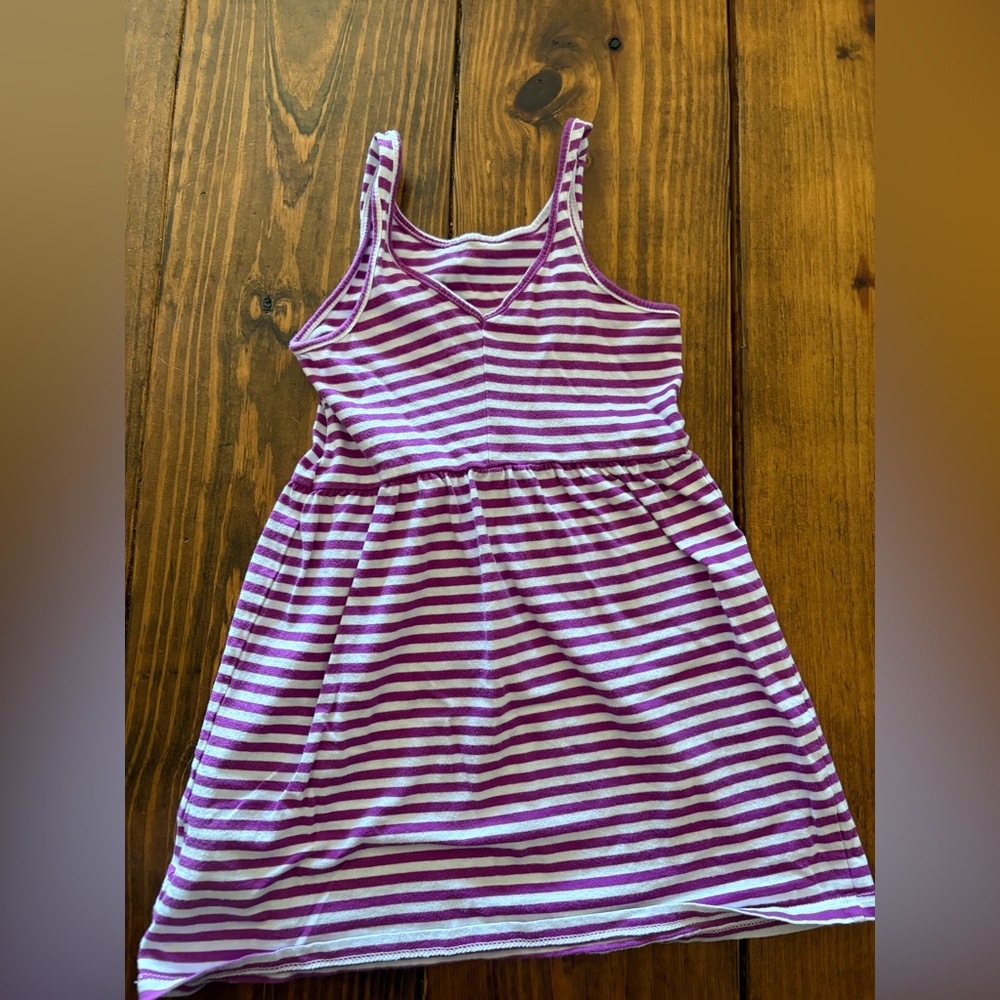 Girls Striped Tank Dress in Purple and White